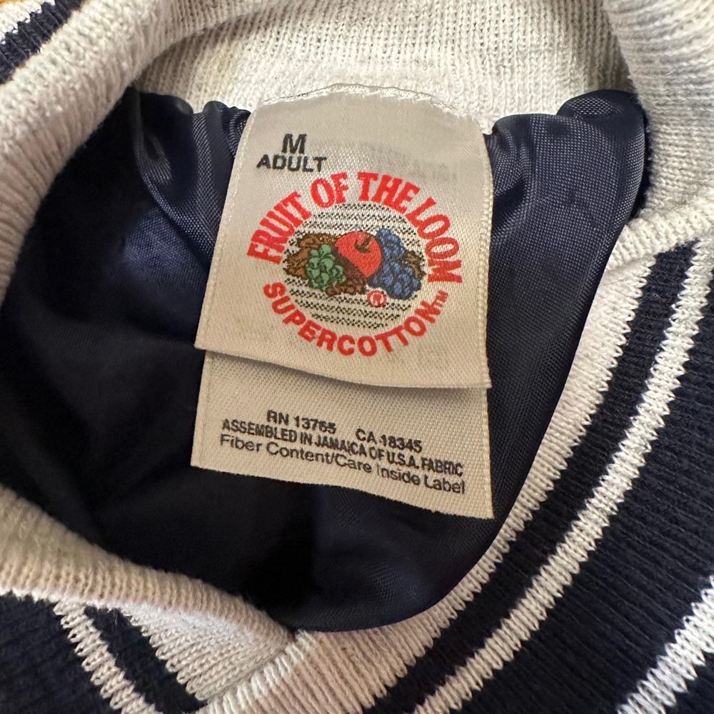 Fruit of the Loom USA Varsity Jacket Adult M Gray Navy Supercotton Bomber VTG - Picture 2 of 9